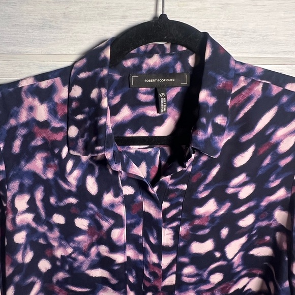 Robert Rodriguez Purple Geometric Watercolor Lyndsey Midnight Blouse Career - Picture 4 of 6